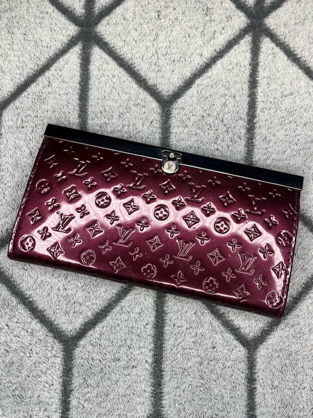 Burgundy Vernis Monogram Embossed Continental Sarah Patent Leather Wallet